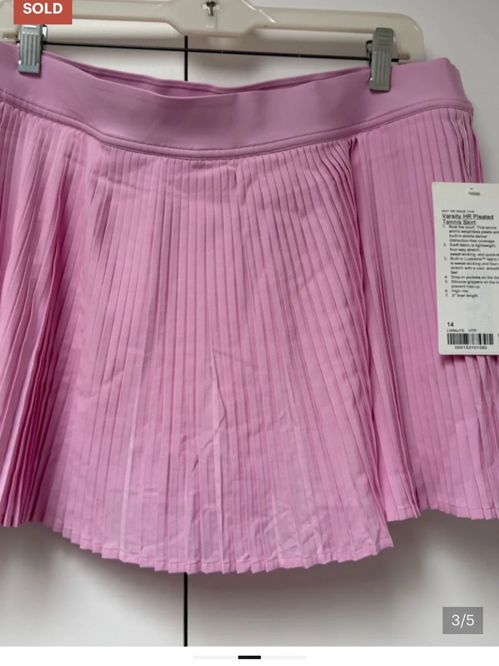lululemon varsity athletica Pleated Mini Skirt in Light Pink NWT size 14